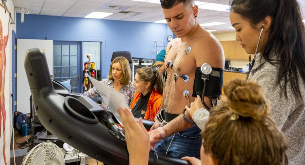 Student taking cardiac stress test